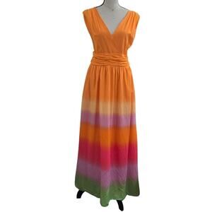 Women’s Ombre Maxi Dress Sz M Sleeveless V-Neck Cotton Boho wedding guest resort
